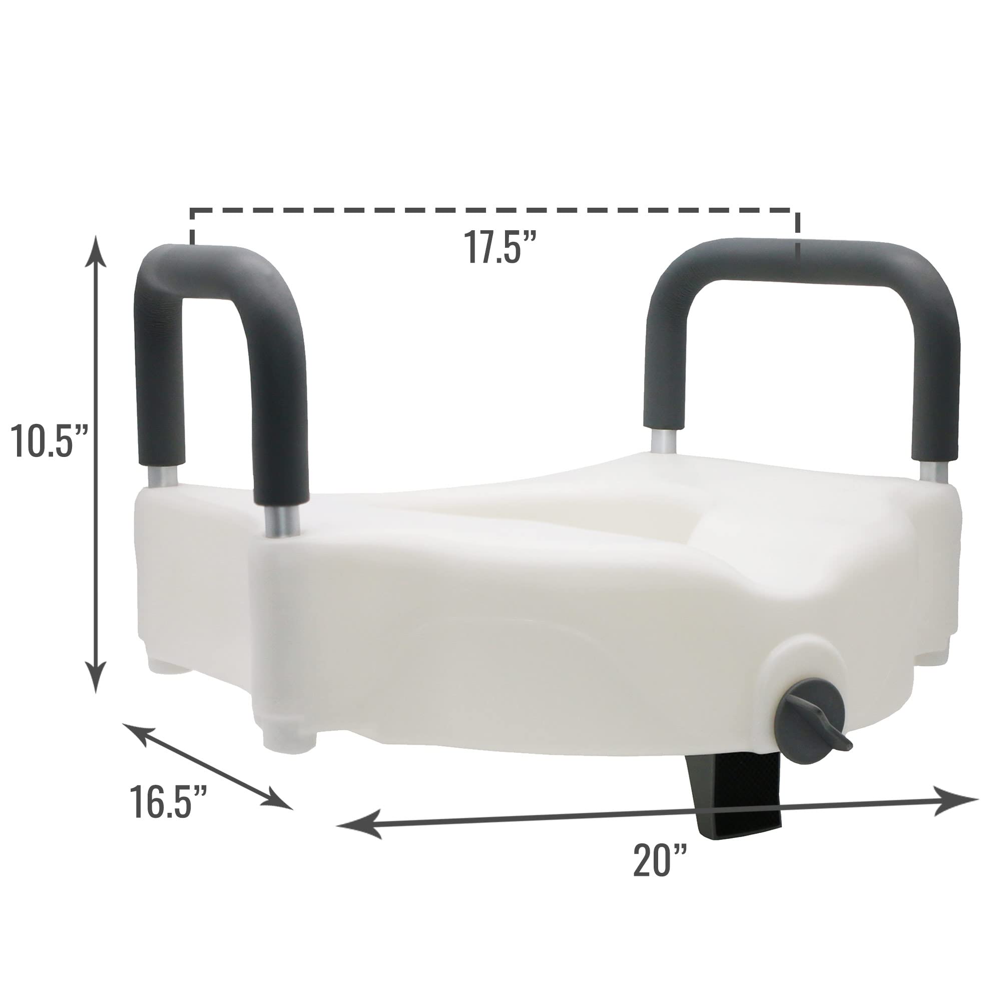 DMI Hi-Riser Elevated Locking Raised Toilet Seat with Armrests, 5 Inch Seat Height, Supports 350lbs, White