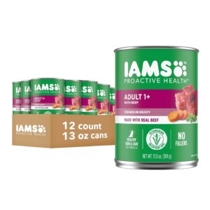 iams proactive health adult wet dog food chunks in gravy, beef recipe, 13 oz. cans, pack of 12