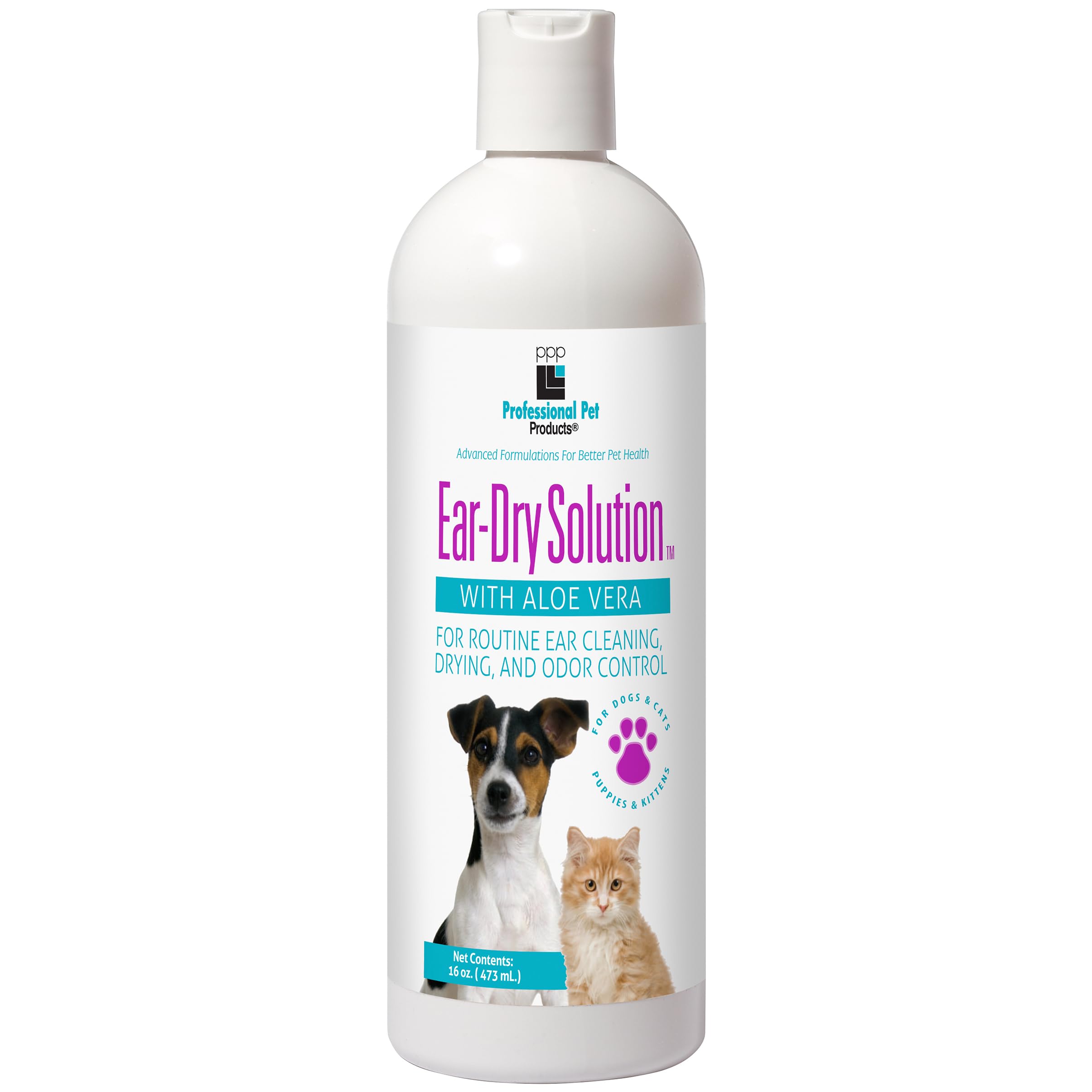 PPP Dog Ear Dry Solution Refill - Dries & Cleans Dog Ears - Eliminates Odors, Yeast and Fungi - 16 fl oz.