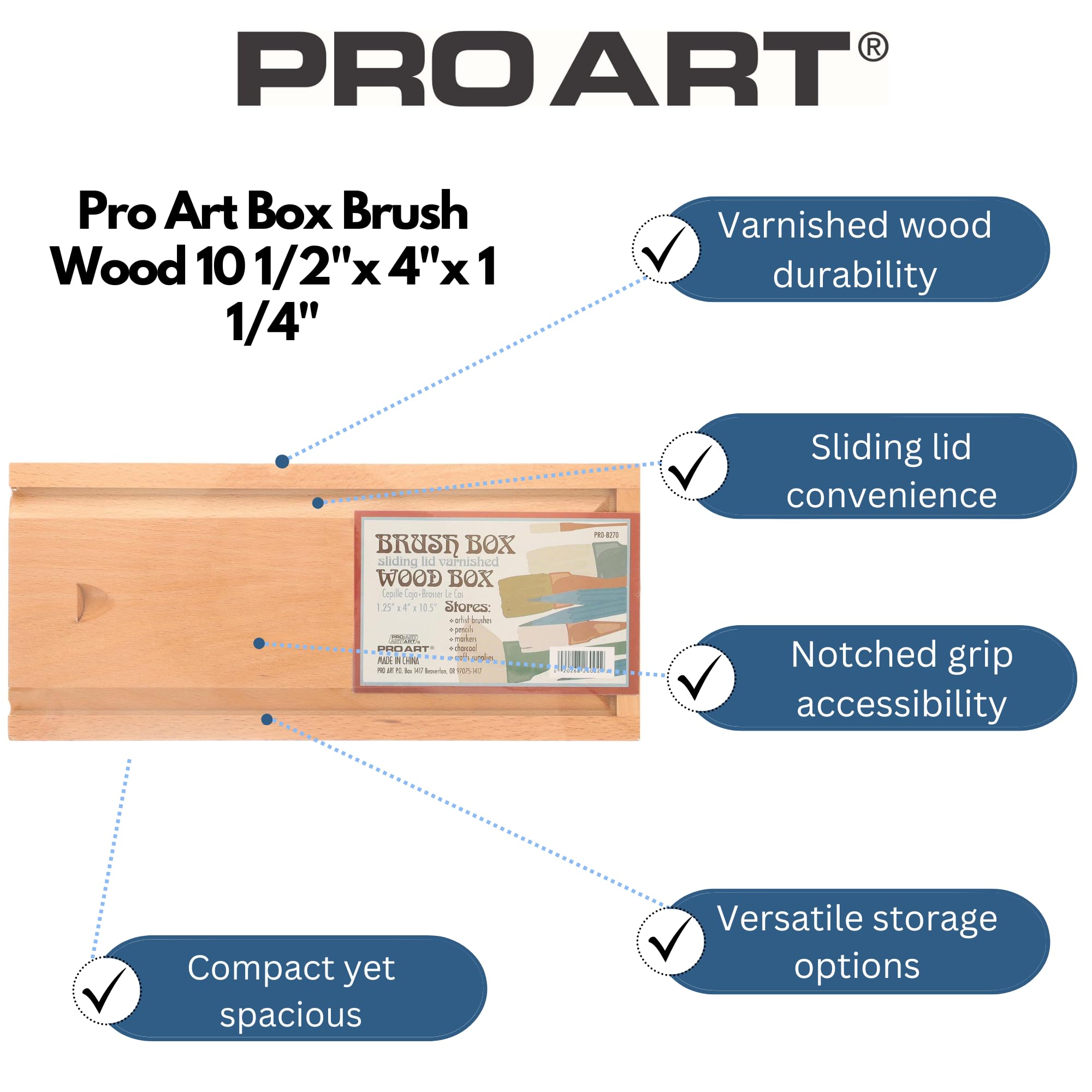 PRO ART Paint, 10-1/2-inch x 4-inch x 1-1/4-inch Brush Box, Natural