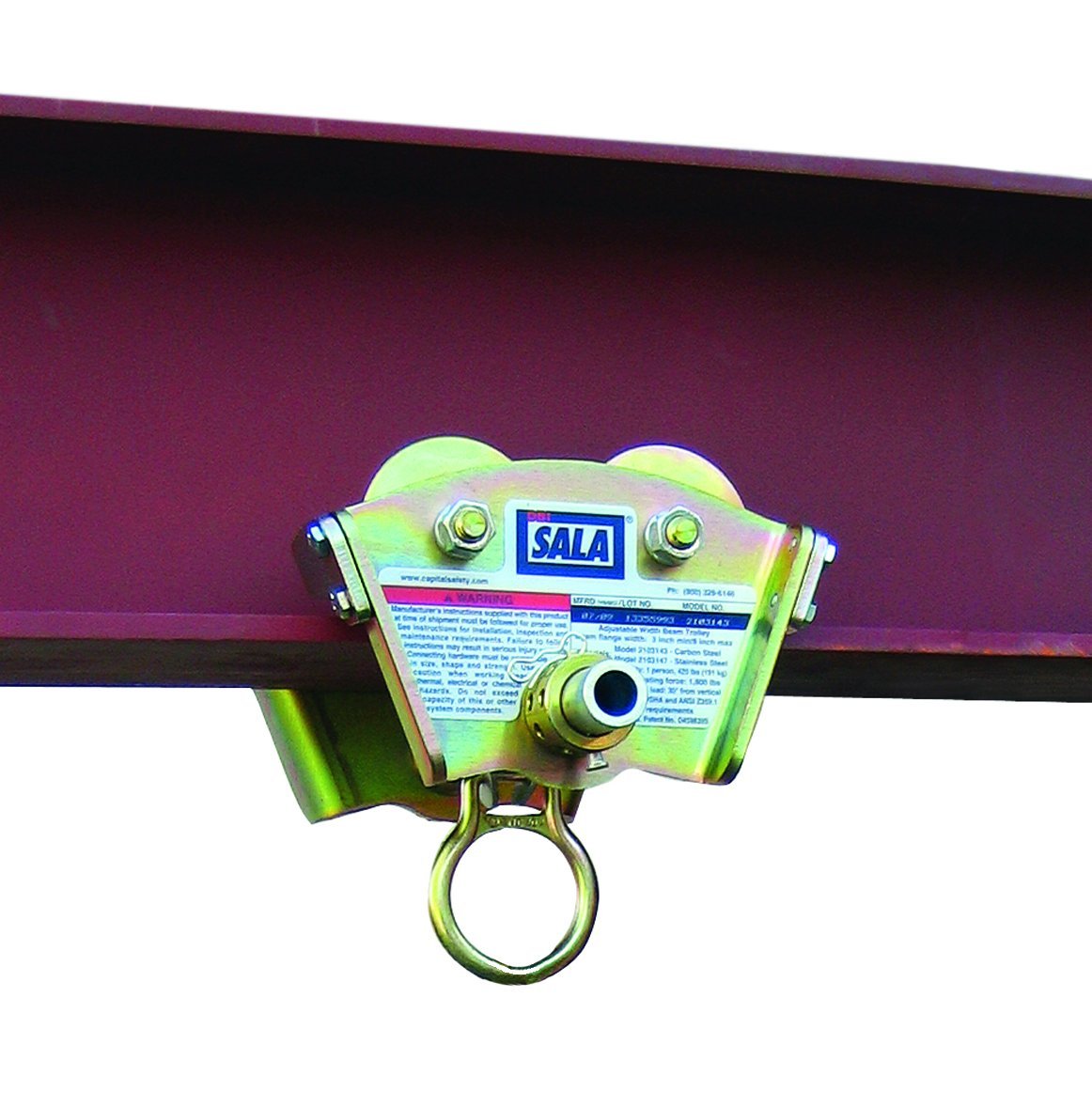 3M DBI-SALA 2103143 Trolley For I-Beam For Use W/Self Retracting Lifeline (Fits Beam Flanges 3"-8" In Width Up To 11/16" Thick), Gold