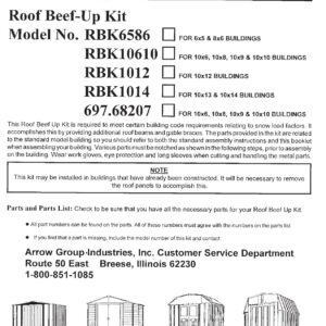 Arrow 6586 Roof Strengthening Kit for Shed Roofs, 6 by 5-Feet and 8 by 6-Feet