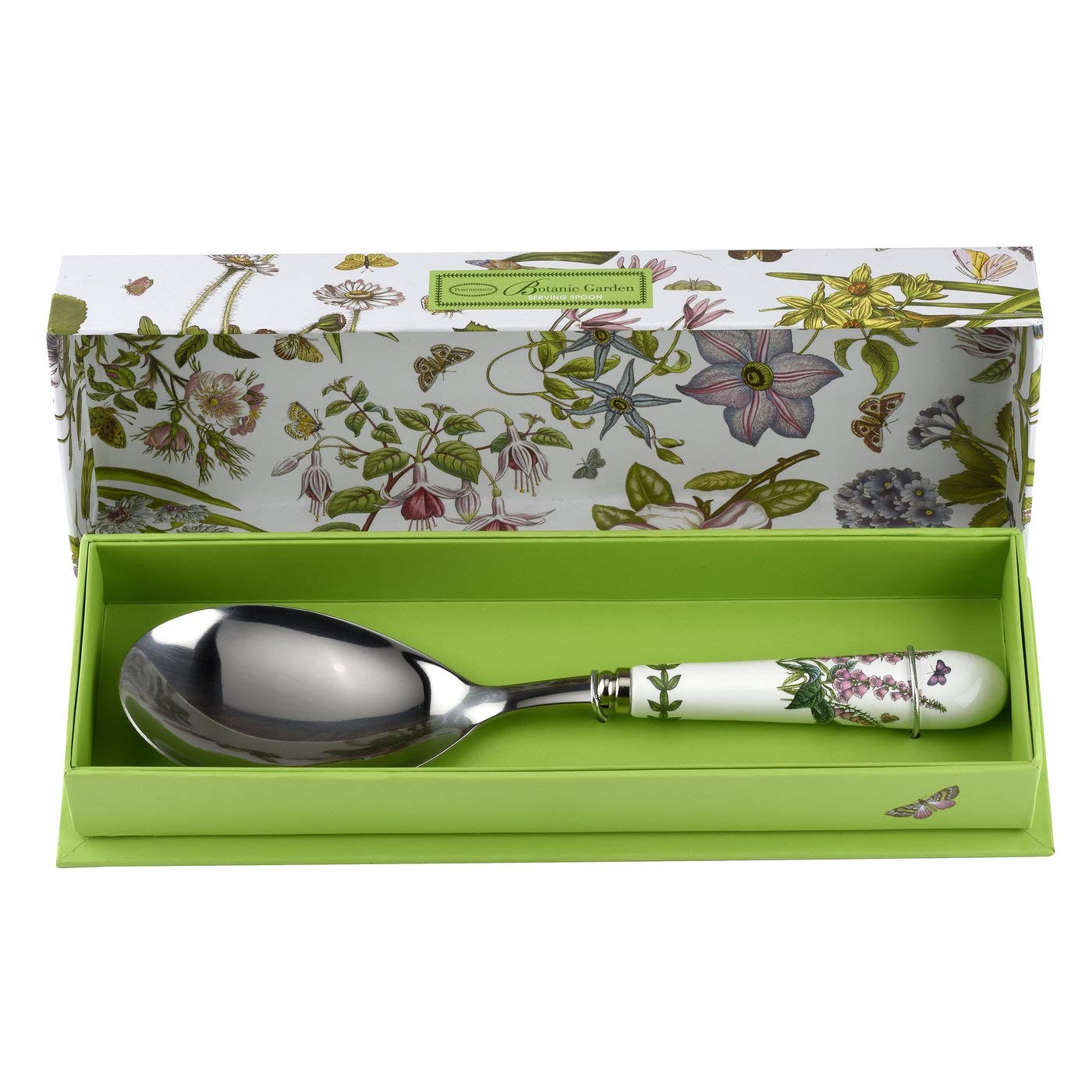 Portmeirion Botanic Garden 10" Serving Spoon | Foxglove Motif | Fine Porcelain and Stainless Steel | Chip Resistant Glaze | Ideal for Soup, Desserts, Rice, Ice Cream