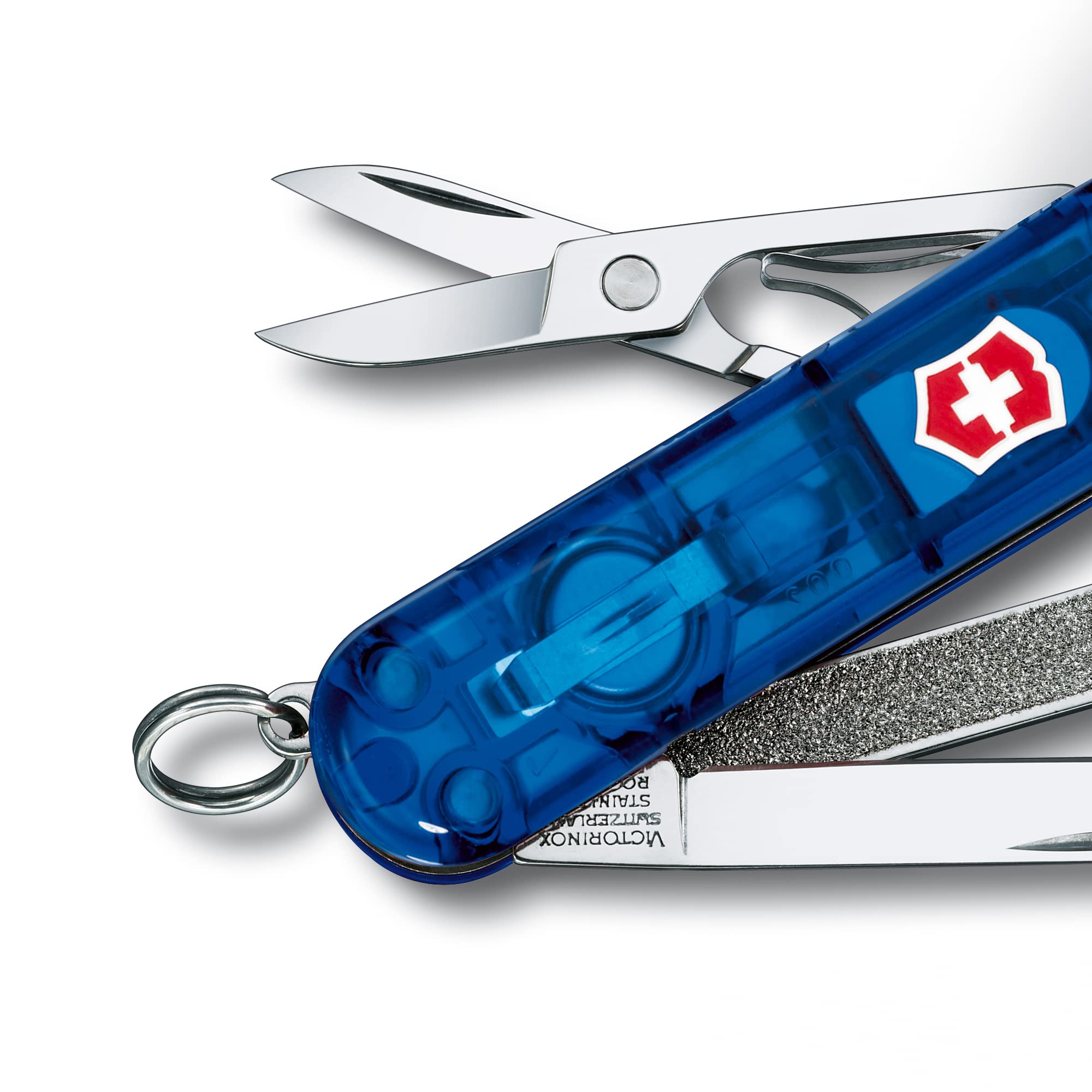 Victorinox Signature Lite Swiss Army Knife, Compact, 7 Functions, Swiss Made Pocket Knife with Pressurized Ballpoint Pen, LED and Key Ring - Sapphire