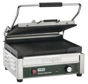 waring commercial wpg250 panini supremo® large panini grill, pancake drip crepe batter panini, 120v, 5-15 phase plug