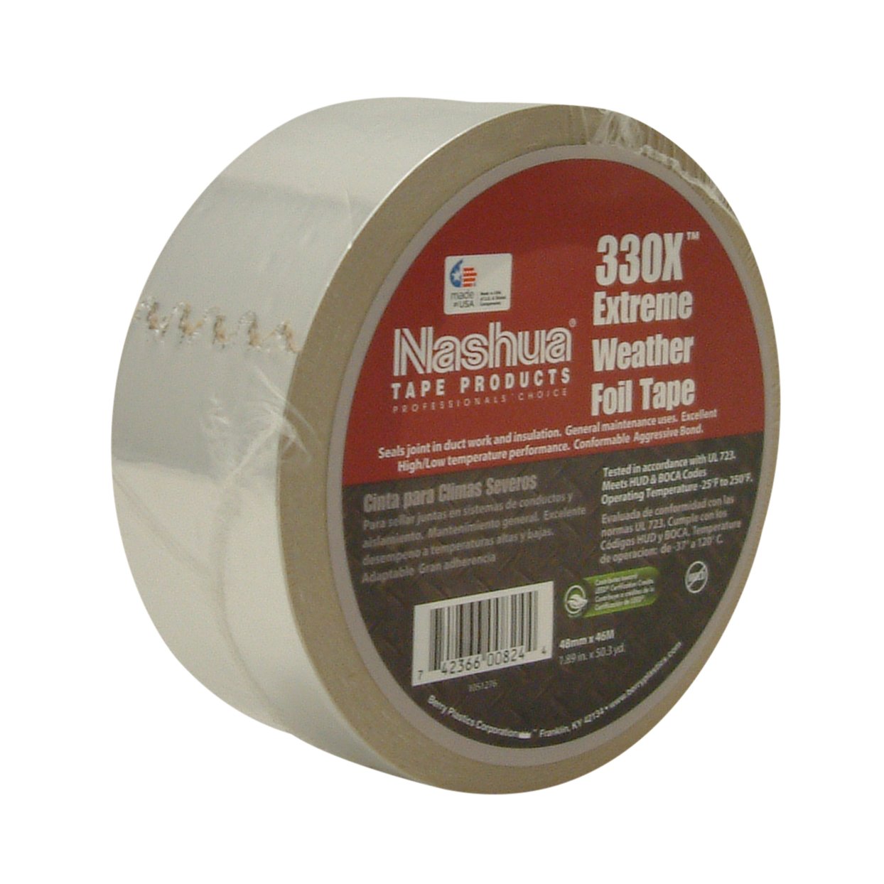 Nashua 330X Extreme Weather HVAC Foil, Metal, Aluminum Repair Tape, 3.5 mil Thick, 46m Length, 72 mm Width