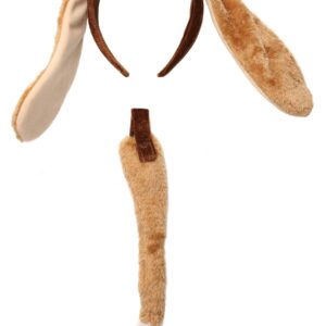 Puppy Dog Ears and Tail Costume Accessory Kit - Plush Ears and Faux Fur Tail, One Size Fits Most Brown