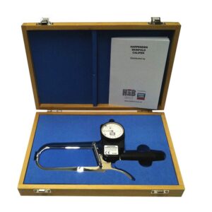 Harpenden Skinfold Caliper with Calibration Dowel, Wood Case, and Instruction Manual with Charts to Measure and Calculate Body Fat Percentage - 0.2 mm Accuracy, Scientific