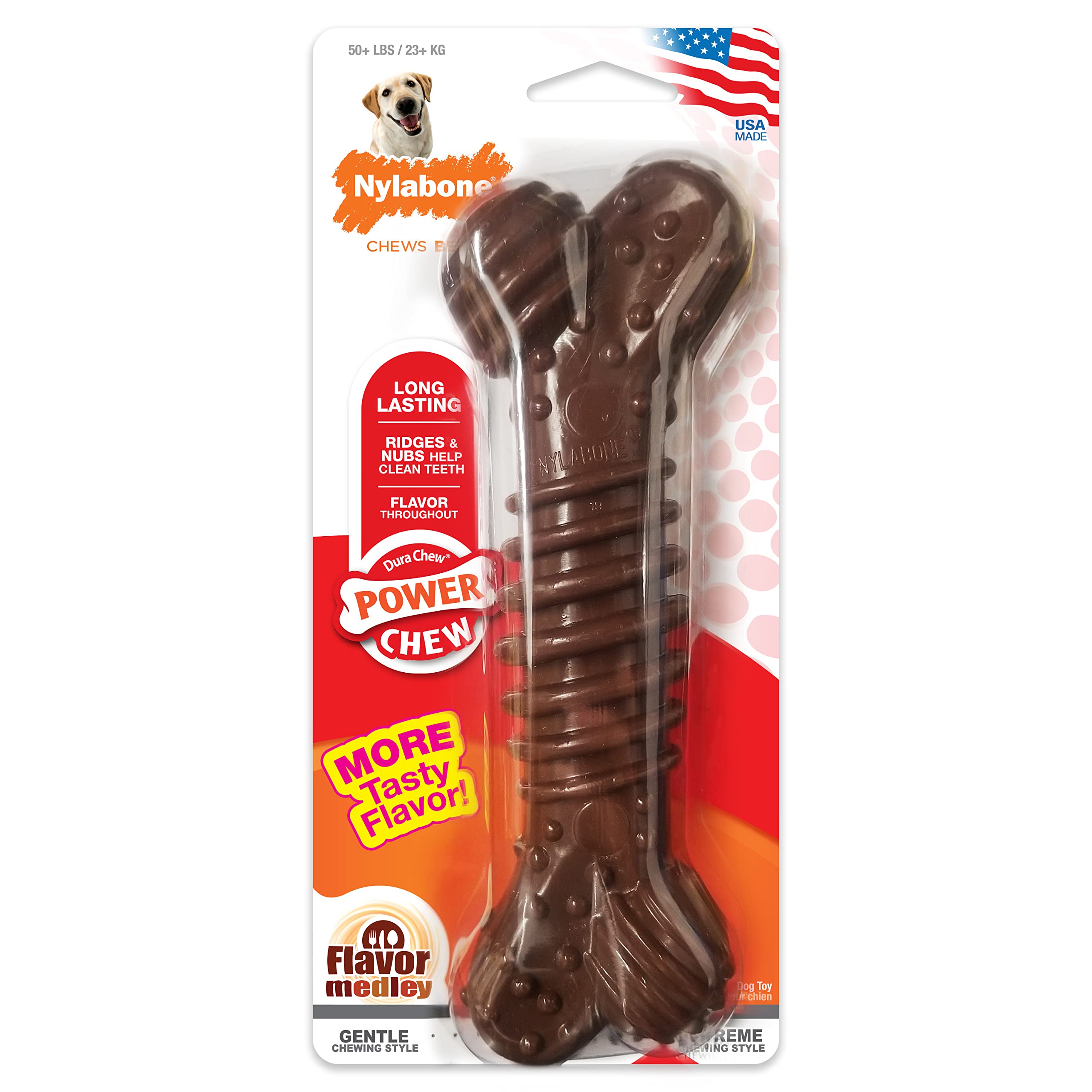 Nylabone Power Chew Textured Bone Chew Toy, Dog Toys for Aggressive Chewers, Flavor Medley, X-Large/Souper (1 Count)