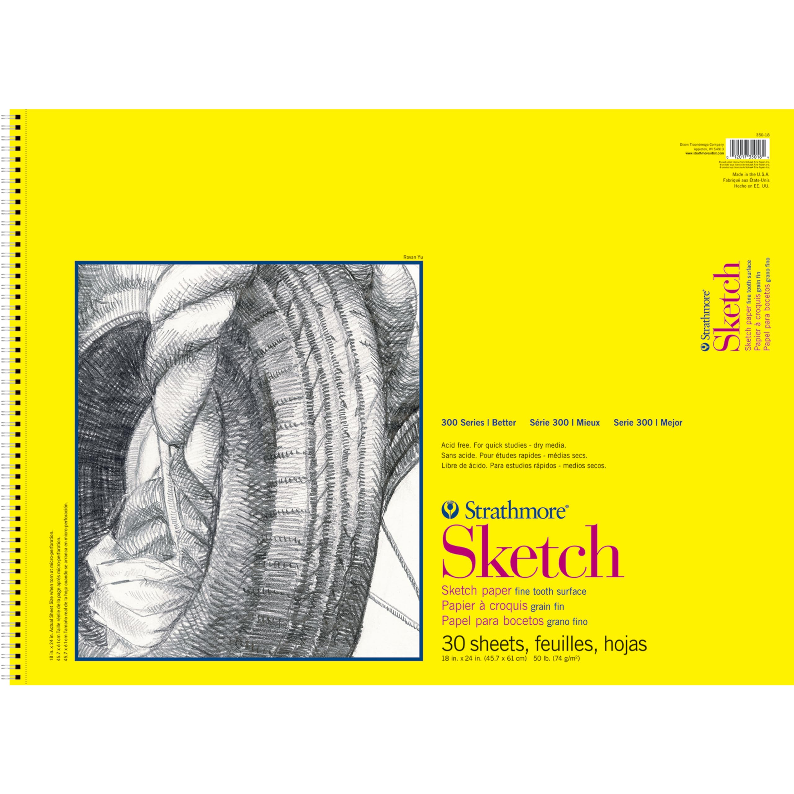 Strathmore 300 Series Sketch Pad, 18x24 inch, 30 Sheets, Side Wire - Artist Sketchbook for Drawing, Illustration, Art Class Students