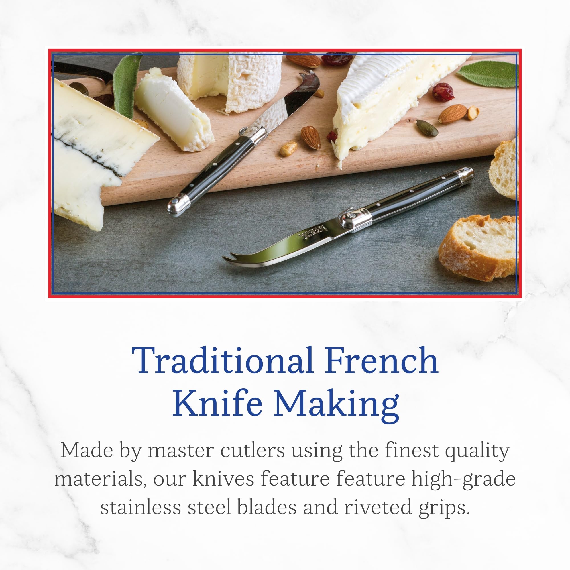 Jean Dubost Laguiole 3-Piece Cheese Knife Set, Stainless Steel Handles - Rust-Resistant Stainless Steel - Includes Wooden Box - Made in France