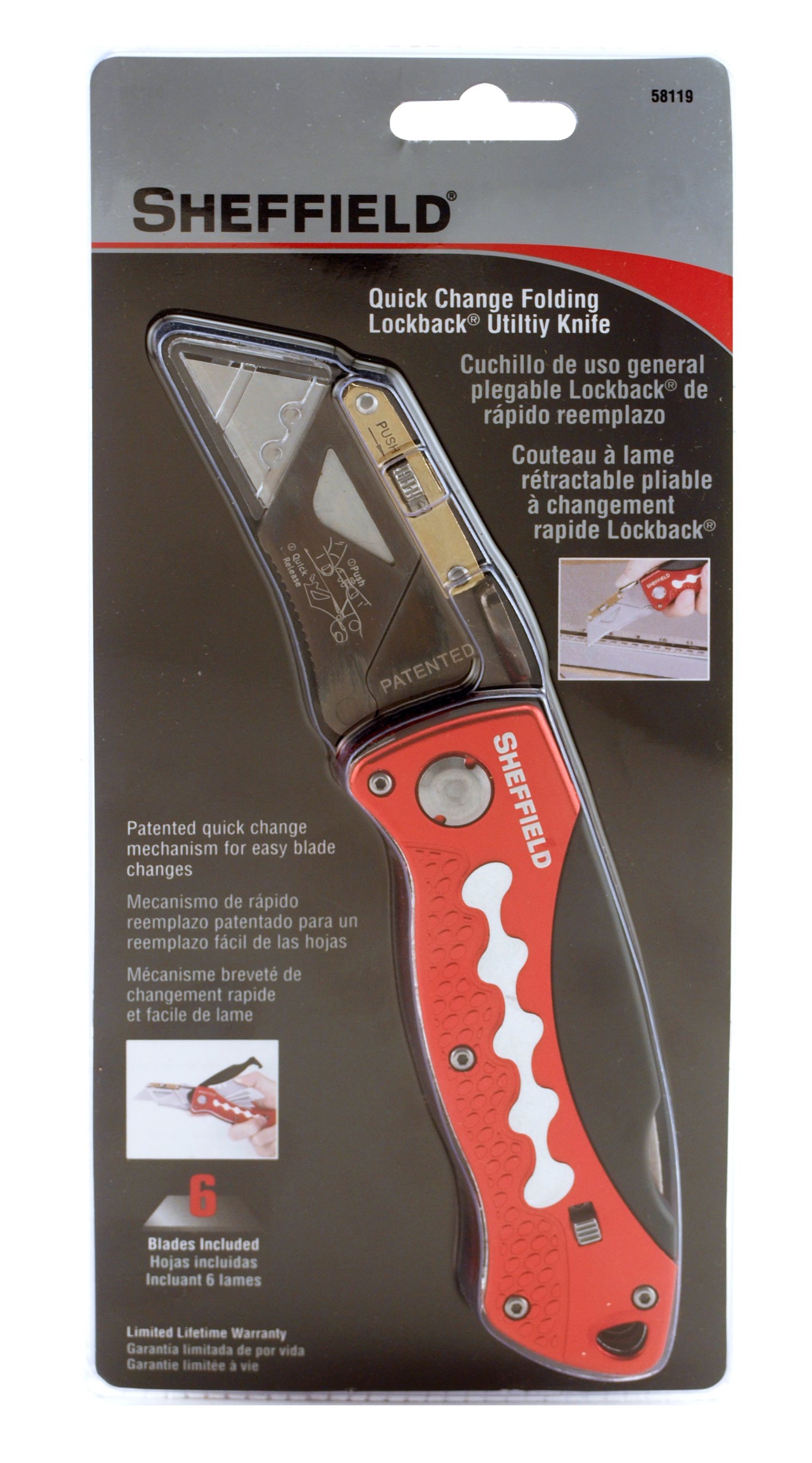 Sheffield 58119 Quick Change Folding Lockback Utility Knife