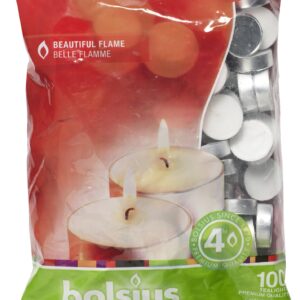 BOLSIUS Smokeless Tea Light Candles – 100 Count, Long-Lasting Tealight Candles Unscented with Cotton Wicks & 4 Hour Burn – Wax Tea Lights Candles in Bulk for Parties, Weddings, Home Decor, & More