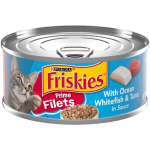 purina friskies prime filets with ocean whitefish and tuna in sauce high protein wet cat food - (pack of 24) 5.5 oz. cans