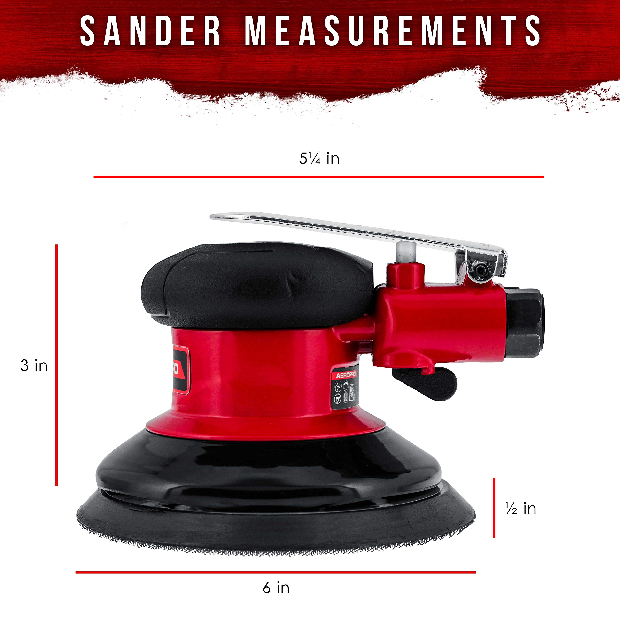 TCP Global Professional Heavy Duty 6" Dual-Action Random Orbit Air Palm Sander with Both PSA and Hook & Loop Backing Pads - Orbital Pneumatic Sanding Disc Sander - Automotive Body Shop, Woodworking