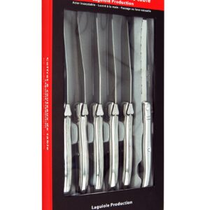 Laguiole Heritage Tradition Ultra Sharp Stainless Steel Gourmet Steak Knives Set of 6 | Triple Rivet Knife Cutlery Set, Stainless Steel Handle, 4.5 Inch Blade