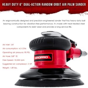 TCP Global Professional Heavy Duty 6" Dual-Action Random Orbit Air Palm Sander with Both PSA and Hook & Loop Backing Pads - Orbital Pneumatic Sanding Disc Sander - Automotive Body Shop, Woodworking