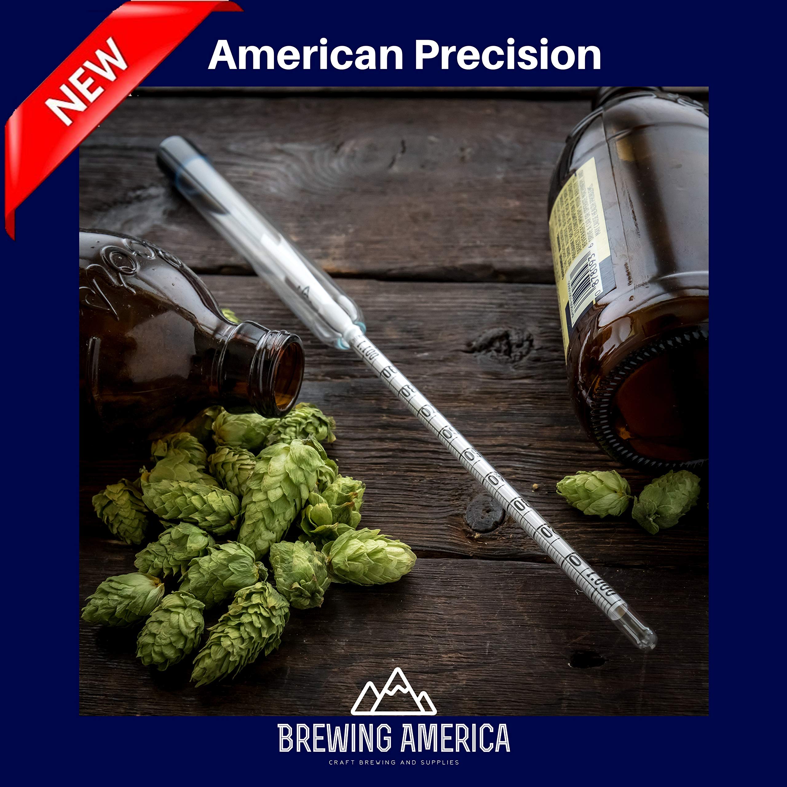 American-Made Precision Hydrometer Alcohol by Volume ABV Tester – Accurate Final Gravity Testing, Finished Beer - Easy to Read Pro Series Finishing NIST Traceable (Single) Brewing America