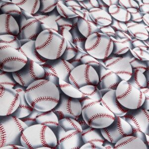 Timeless Treasures Baseball Toss White, Quilting Fabric by the Yard