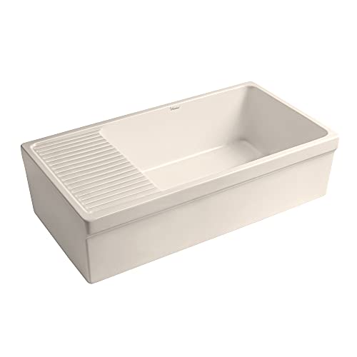 Whitehaus Collection WHQD540-BISCUIT Quatro Alcove Kitchen, Fireclay, Front Apron Sink, Glossy, Biscuit