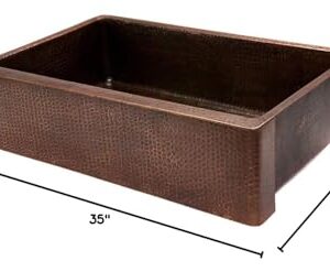 Premier Copper Products KASDB35229 35-Inch Copper Hammered Kitchen Apron Single Basin Sink, Oil Rubbed Bronze