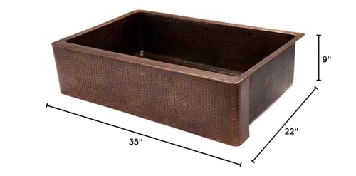 Premier Copper Products KASDB35229 35-Inch Copper Hammered Kitchen Apron Single Basin Sink, Oil Rubbed Bronze