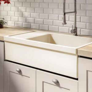 Whitehaus Collection WHQD540-BISCUIT Quatro Alcove Kitchen, Fireclay, Front Apron Sink, Glossy, Biscuit