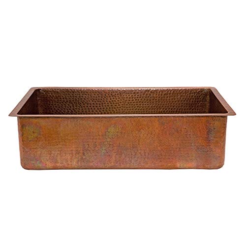 Premier Copper Products KSB33199 33-Inch Hammered Kitchen Single Basin Sink, Antique Copper