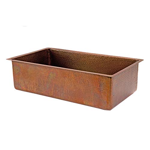 Premier Copper Products KSB33199 33-Inch Hammered Kitchen Single Basin Sink, Antique Copper