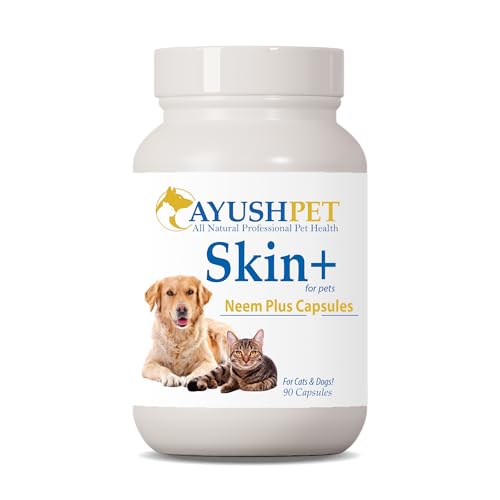 Ayush Pet Skin Plus, Neem Supplement for Healthy Skin and Coat, Supports Gut and Immunity, 90 Capsules