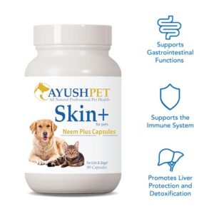 Ayush Pet Skin Plus, Neem Supplement for Healthy Skin and Coat, Supports Gut and Immunity, 90 Capsules