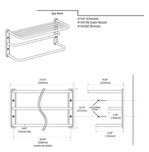 Gatco 1541SN 10-Inch by 20-Inch Towel Rack, Satin Nickel