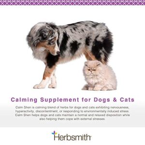 Herbsmith Calm Shen – Herbal Blend for Dogs & Cats – Natural Anxiety Remedy for Dogs & Cats – Feline and Canine Calming Supplement – 150g Powder