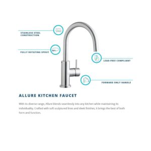 Elkay LK7921SSS Allure Single Hole Kitchen Faucet with Lever Handle, Satin Stainless Steel