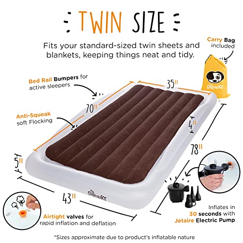 The Shrunks Twin Air Mattress Travel Bed for Kids and Adults with Pump Portable Inflatable Mattress Cot for Families Single Blow Up Air Bed for Travel, Camping, Sleepovers, or Home Twin Size Floor Bed