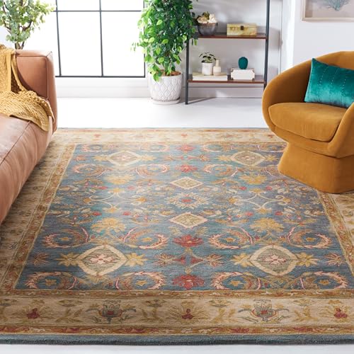 SAFAVIEH Anatolia Collection Area Rug - 8' x 10', Light Blue & Ivory, Handmade Traditional Oriental Wool, Ideal for High Traffic Areas in Living Room, Bedroom (AN544D)