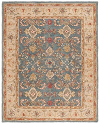 SAFAVIEH Anatolia Collection Area Rug - 8' x 10', Light Blue & Ivory, Handmade Traditional Oriental Wool, Ideal for High Traffic Areas in Living Room, Bedroom (AN544D)