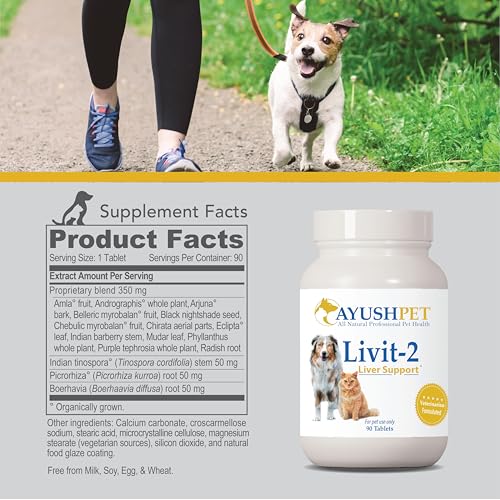 Ayush Herbs Livit-2 Pet Health Supplement, Liver and Gastrointestinal Support, Healthy Skin and Hair, Small or Large Animal, Young or Senior Pet, 90 Tablets