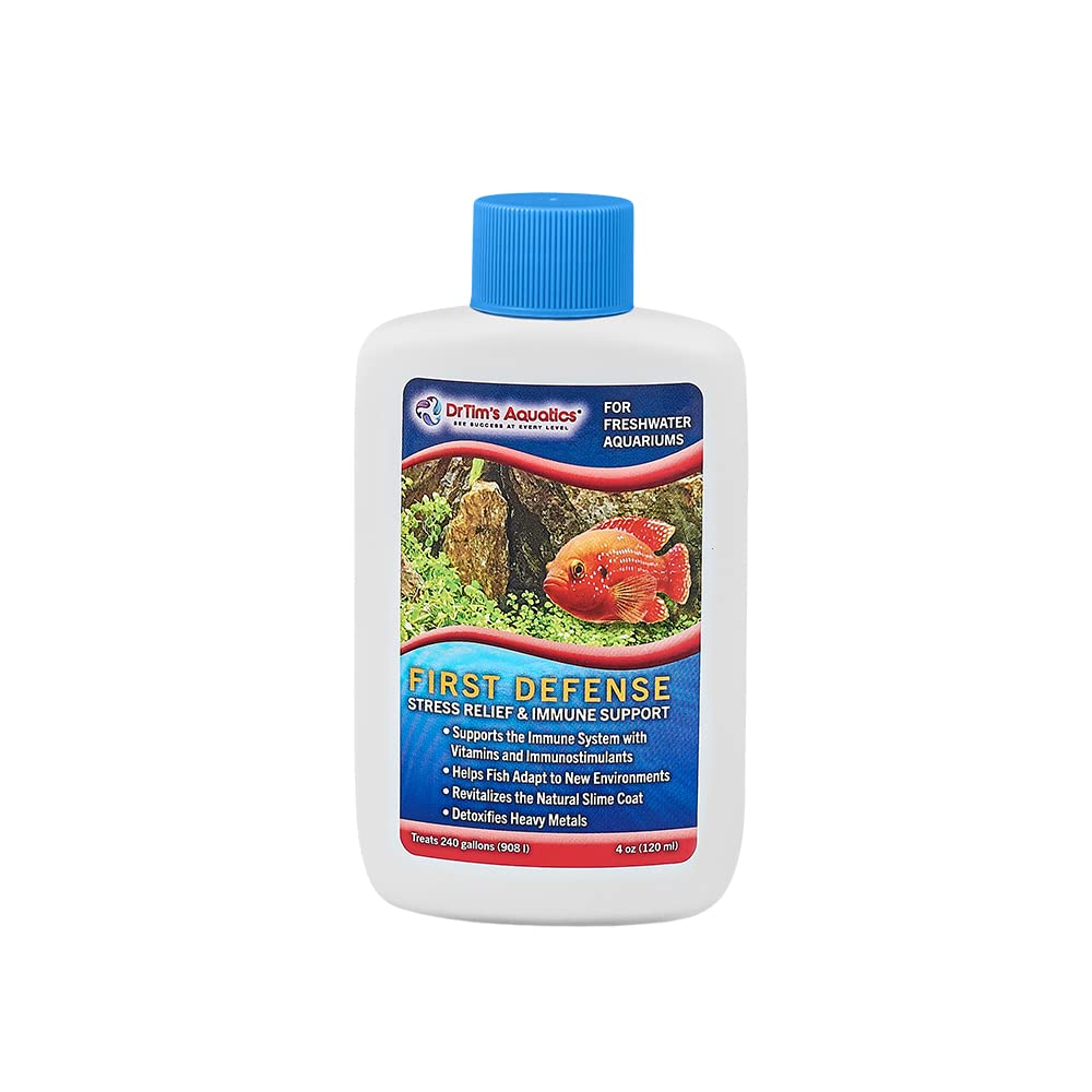 DrTim's Aquatics First Defense for Freshwater Aquariums – Stress Relief & Immune System Support with Vitamins Immunostimulants Fish Tanks 4oz.