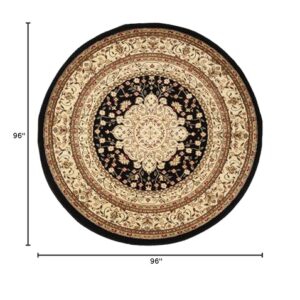 SAFAVIEH Lyndhurst Collection 8' Round Black/Ivory LNH213A Traditional Oriental Non-Shedding Dining Room Entryway Foyer Living Room Bedroom Area Rug