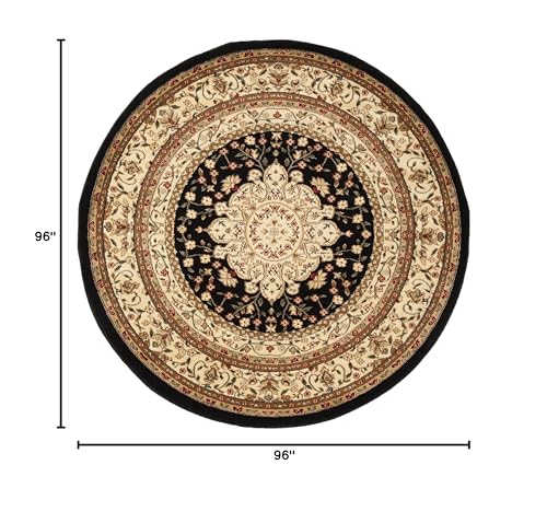 SAFAVIEH Lyndhurst Collection 8' Round Black/Ivory LNH213A Traditional Oriental Non-Shedding Dining Room Entryway Foyer Living Room Bedroom Area Rug