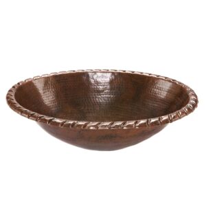 premier copper products lo19rrdb 19-inch oval roped rim self rimming hammered copper sink, oil rubbed bronze