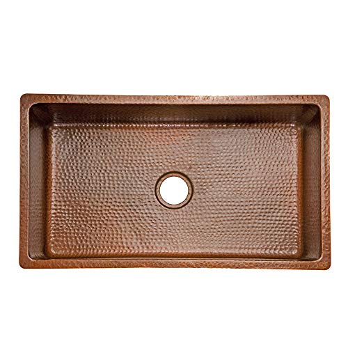 Premier Copper Products KSB33199 33-Inch Hammered Kitchen Single Basin Sink, Antique Copper