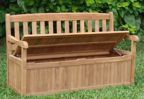 New 5 Feet Grade A Teak Wood Luxurious Outdoor Garden Bench with Storage Box- Devon Collection #WHBHDV5ST