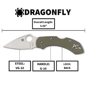 Spyderco Dragonfly Signature Knife with 2.28" VG-10 Steel Blade and Durable Foliage Green G-10 Handle - PlainEdge - C28GPFG