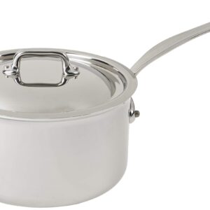 Mauviel M'Cook 5-Ply Polished Stainless Steel Sauce Pan With Lid, Cast Stainless Steel Handle, 2.6-qt, Made In France