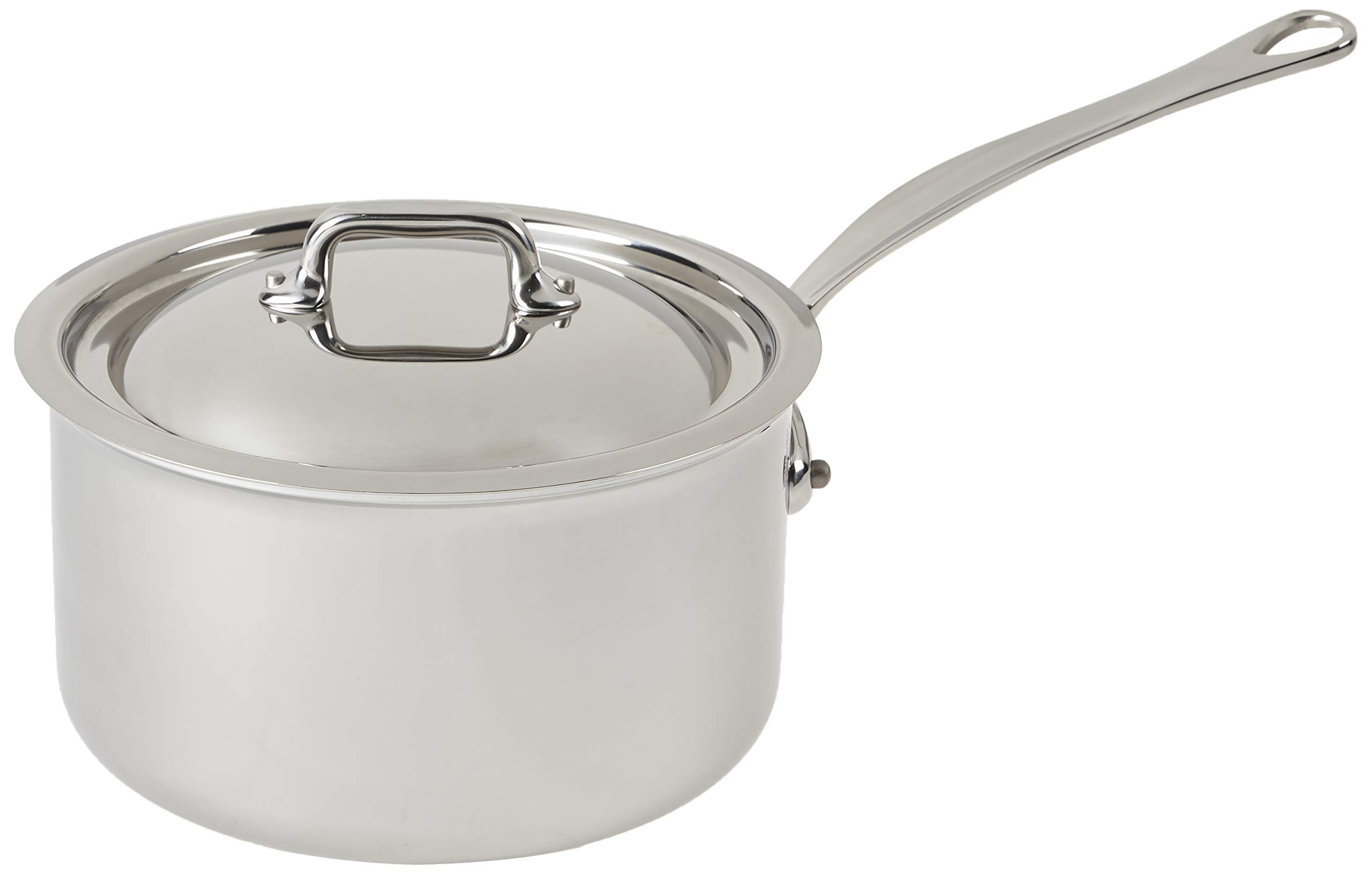 Mauviel M'Cook 5-Ply Polished Stainless Steel Sauce Pan With Lid, Cast Stainless Steel Handle, 2.6-qt, Made In France