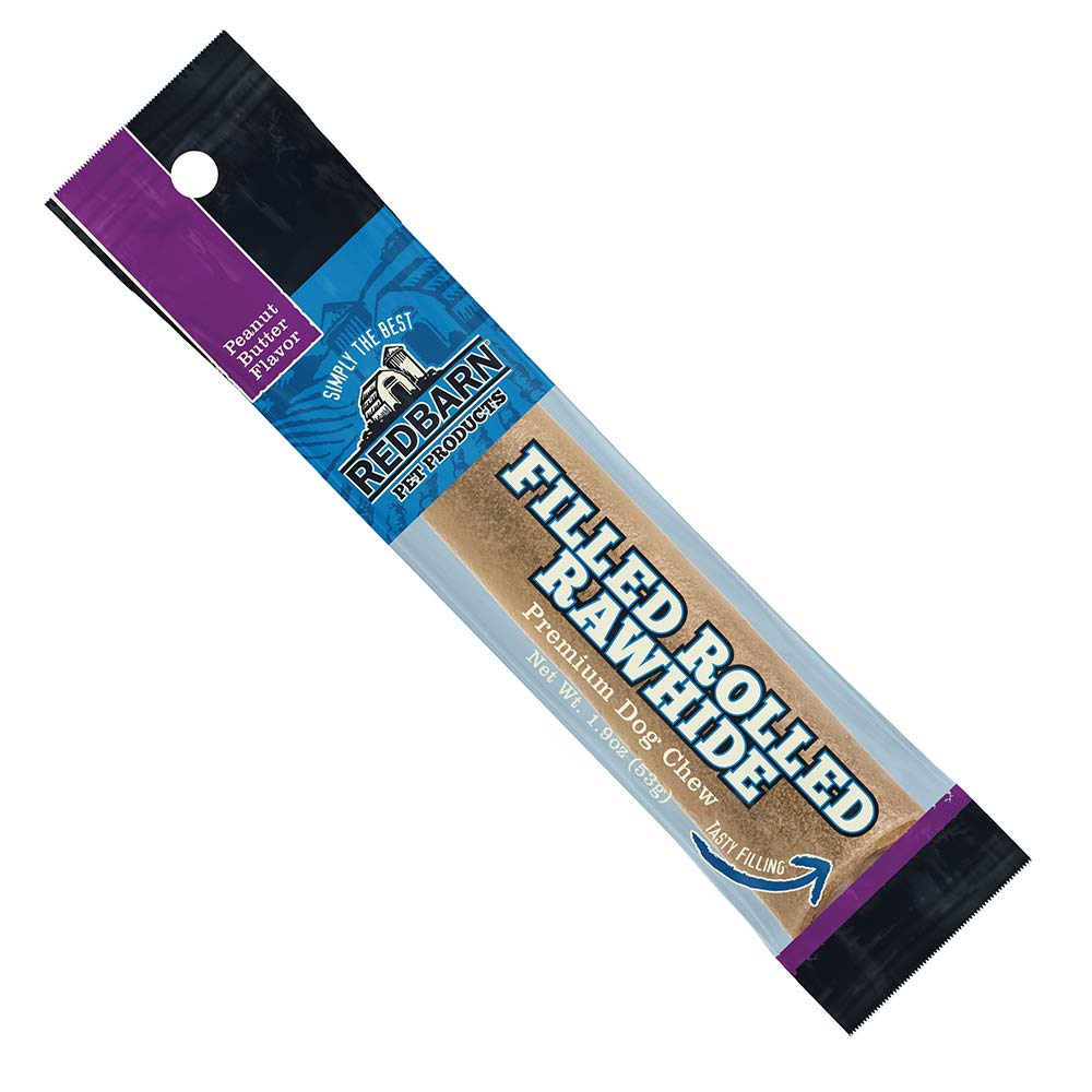 Redbarn Filled Rolled Rawhide for Dogs, Peanut Butter Flavor - Premium High Protein Low Fat Chew Treat - Case of 24