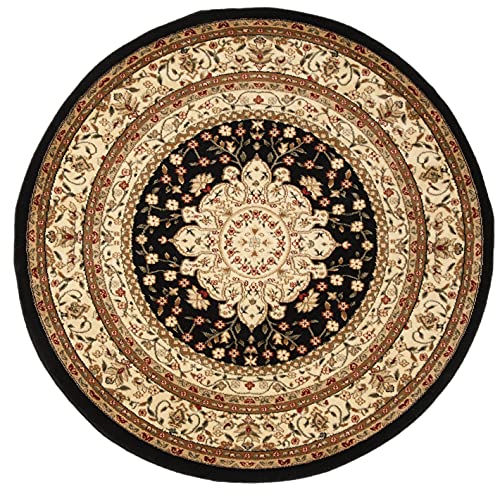 SAFAVIEH Lyndhurst Collection 8' Round Black/Ivory LNH213A Traditional Oriental Non-Shedding Dining Room Entryway Foyer Living Room Bedroom Area Rug