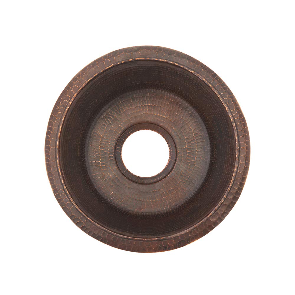 Premier Copper Products BR14DB3 14-Inch Universal Round Hammered Copper Sink with 3.5-Inch Drain Size, Oil Rubbed Bronze